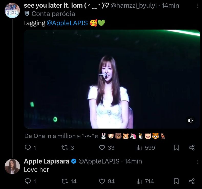 JEONGYEONBR_'s tweet photo. A atriz tailandesa Apple Lapisara comentou em duas publicações de fãs sobre a JEONGYEON.

💬: “Tão fofo”
💬: “Amo ela”

#JEONGYEON #정연 #TWICE #트와이스 https://t.co/bB6k1crQOH