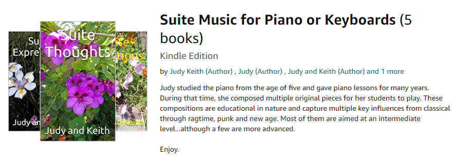 JudyandKeith's tweet image. #availablenow in paperback and Kindle 
'Suite Thoughts'...an updated new third version 
This one contains Judy's latest composition 'Moonlight Etude' 
amazon.com/dp/B0B4PW9PPV
Relaxing pieces 4 U to play &amp;amp; enjoy