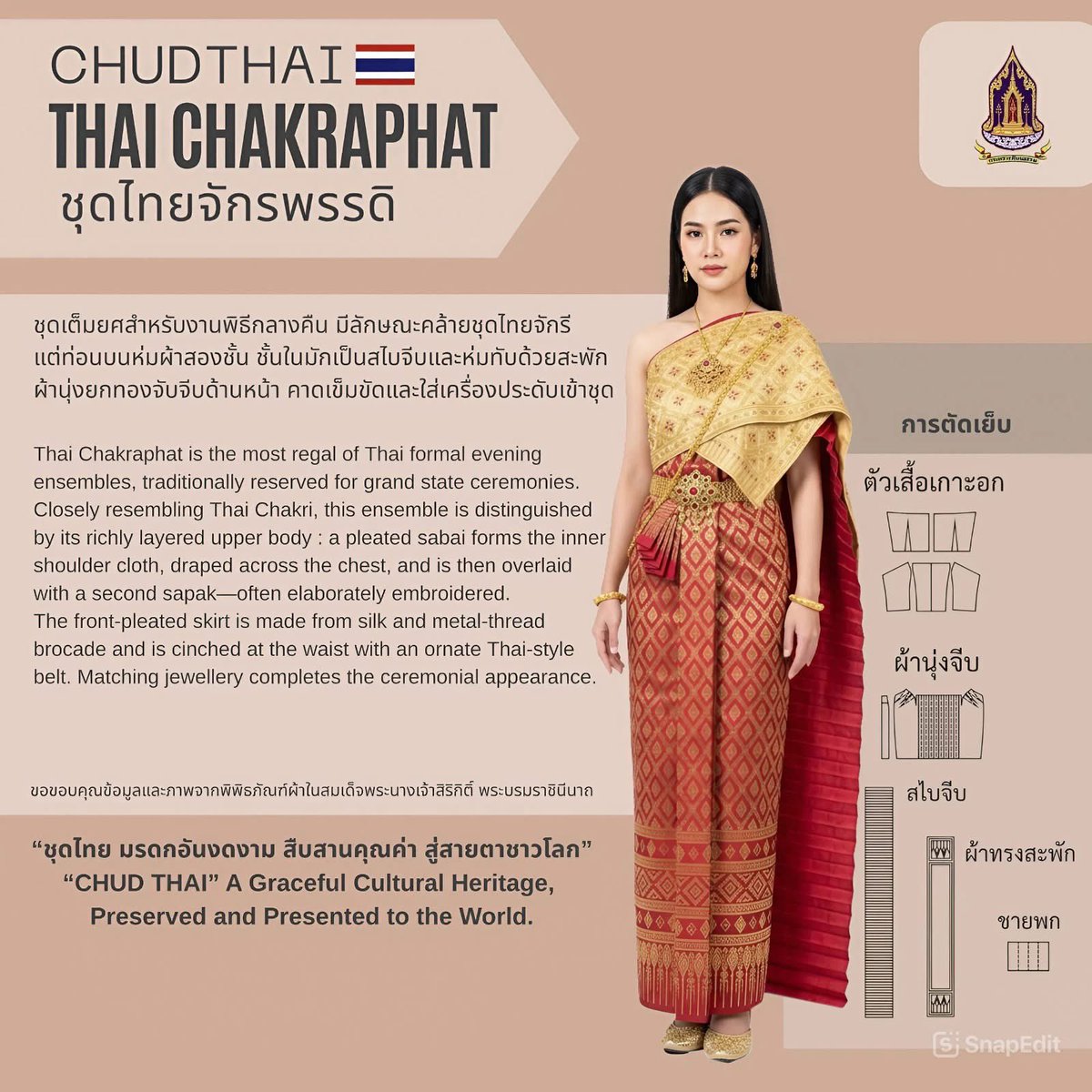 carmen167057816's tweet photo. The Thai national costume has been included in UNESCO’s Representative List 2026, which highlights intangible cultural heritage currently under consideration for inscription in late 2026. Thailand has nominated it under the title "Chud Thai: knowledge, craftsmanship and practices of the Thai national costume.”
#ChudThai