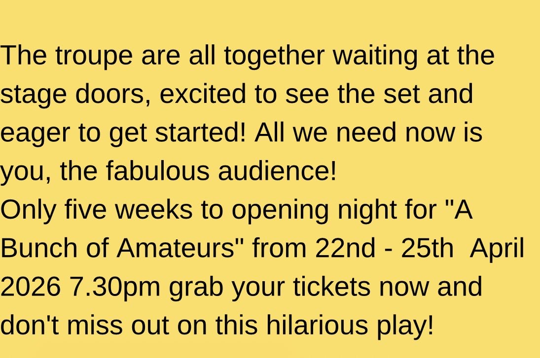 CADS_B71's tweet photo. Grab your tickets for a Bunch of Amateurs!
#dramasociety #dramagroup #stage #stageshow #follow #cads #NickNewman #westbromwich #IanHislop #westbrom #localtheatre #drama #westmidlands #theatre #theatre #amdram #WestBromwich #wba #sandwell #noda #ticket #dudley #birmingham #wm #x https://t.co/606RqMS6ZP