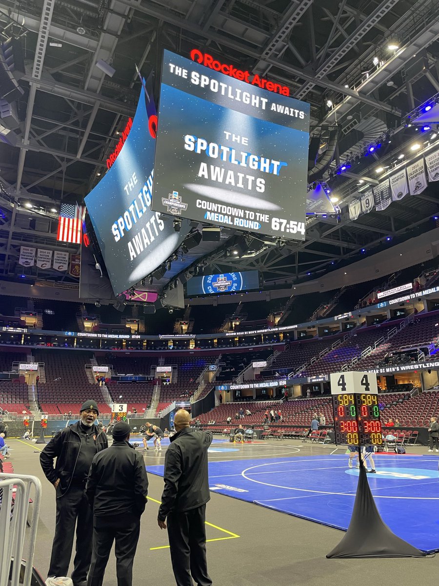 adam_firebaugh's tweet photo. Good morning from Rocket Arena!

We’re just under an hour out from Day 3 of NCAAs. The #Hokies have two wrestlers remaining. Aaron Seidel is due on Mat 4 vs. #6 Drake Ayala (Iowa). Collin Gaj will follow against #20 Chance Lamer (Nebraska) in a rematch of their 2nd round meeting. https://t.co/8nddIr61t8