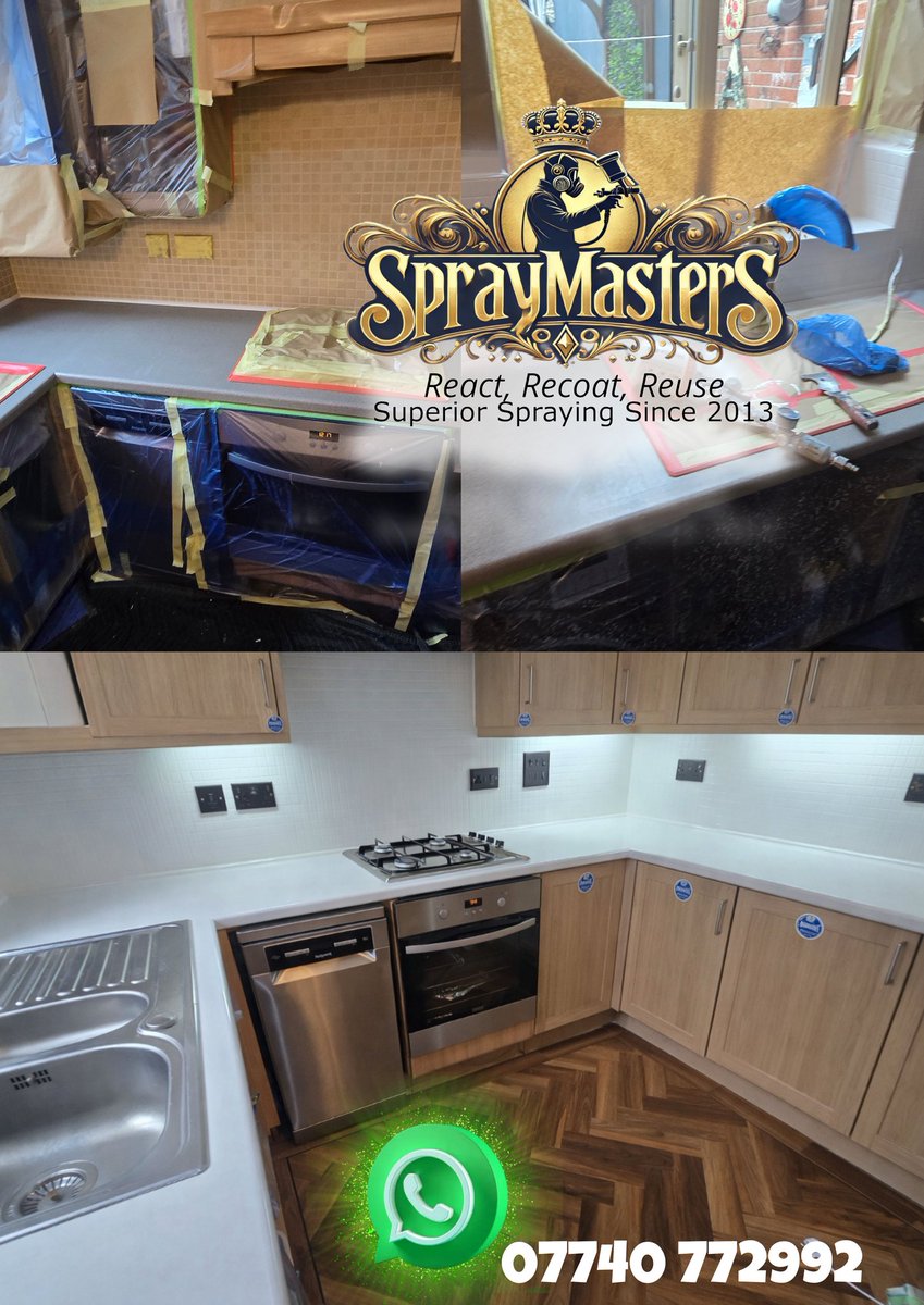 SprayMastersUK's tweet photo. Worktop and tiles sprayed @BBCDerbySport @derbypromo @CityofDerby @DERBYRUNNER @DCCTOfficial @derbyshcft https://t.co/F9GDtzk0ep 07740 772992 #kitchen #spraying #derby https://t.co/YSP7EerEPe