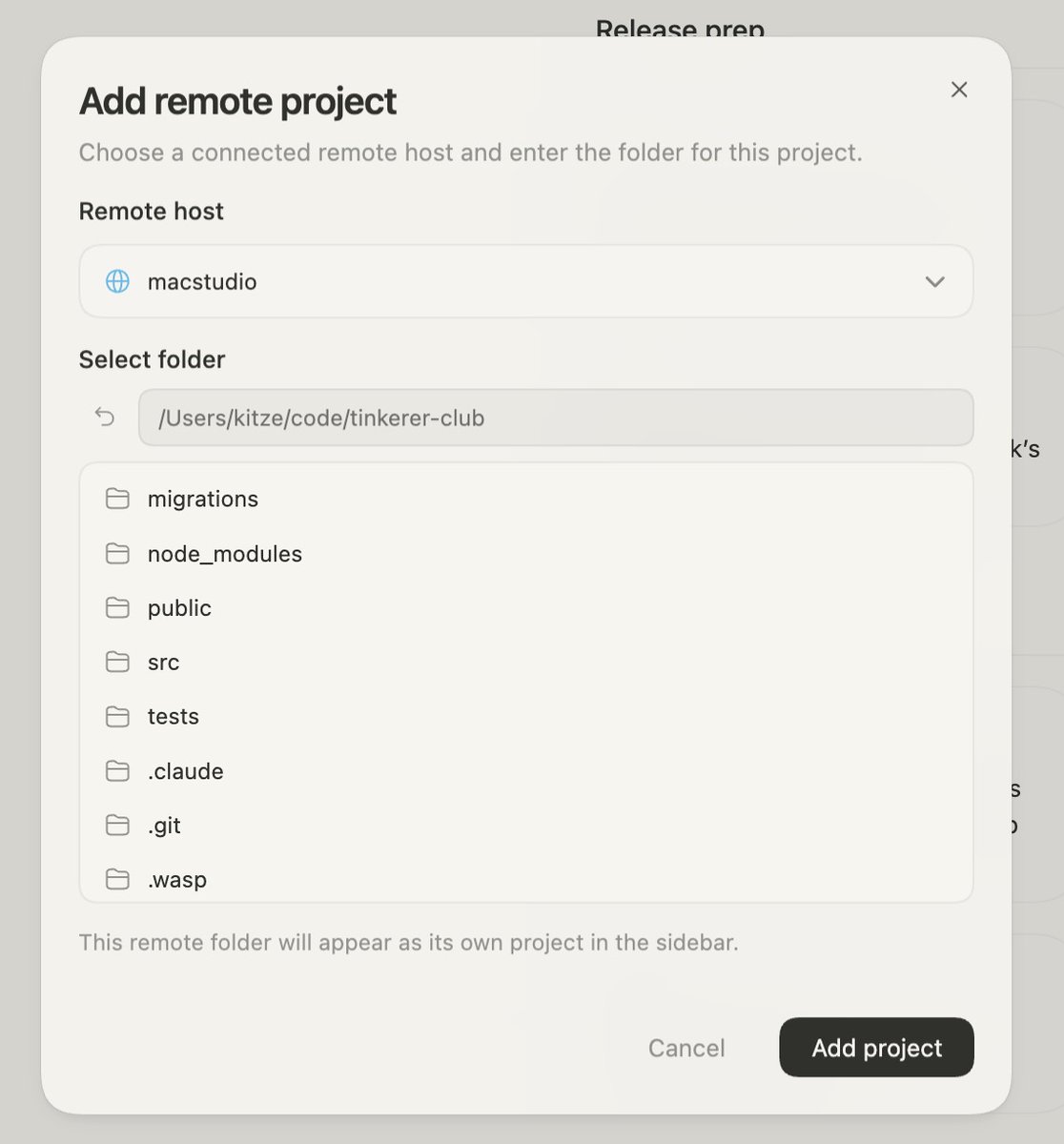 Add remote project modal