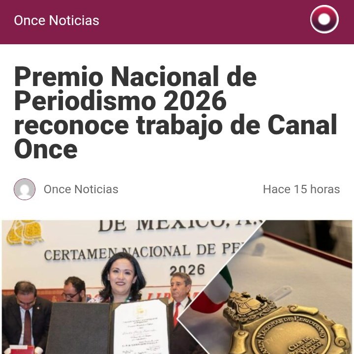 Qué oso <a href="/nmas/">NMás</a> y <a href="/Milenio/">Milenio</a> diciéndole "Premio Nacional de Periodismo 2026", como el <a href="/CanalOnceTV/">Canal Once</a>, a lo que ni <a href="/LaJornada/">La Jornada Impresa</a> o <a href="/ActualidadRT/">RT en Español</a> se atreven.