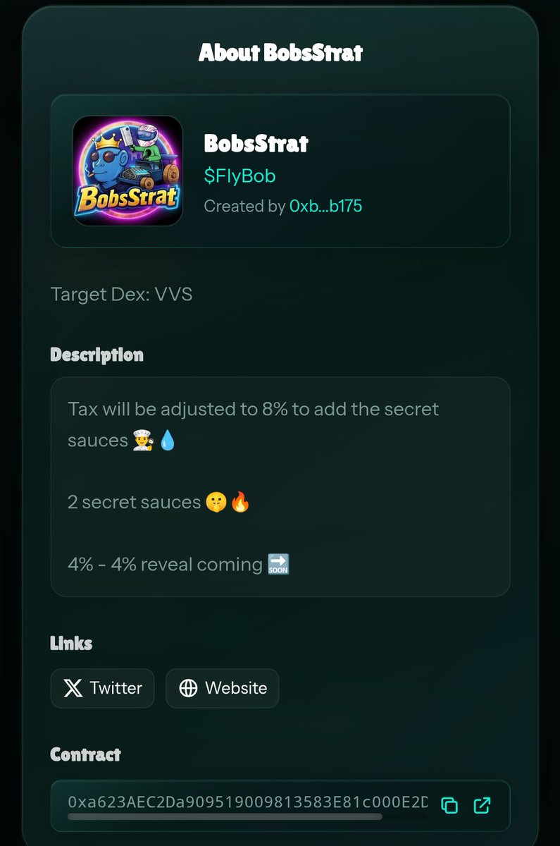 GM Crofam ☀️ 

Be aware. This is NOT <a href="/BobsStrat/">BobsStrat</a> token on Wolfstreet Launcher! 

DO NOT BUY. 

Be safe #CronosChain
