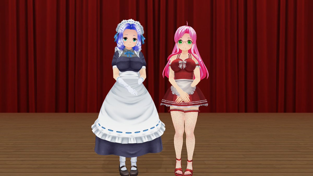 お題「メイド服」
 #cm3d版深夜の真剣エディット60分一本勝負 
 #COM3D2 
久々にDiceBunnyの公式メイド服。冬服と夏服。