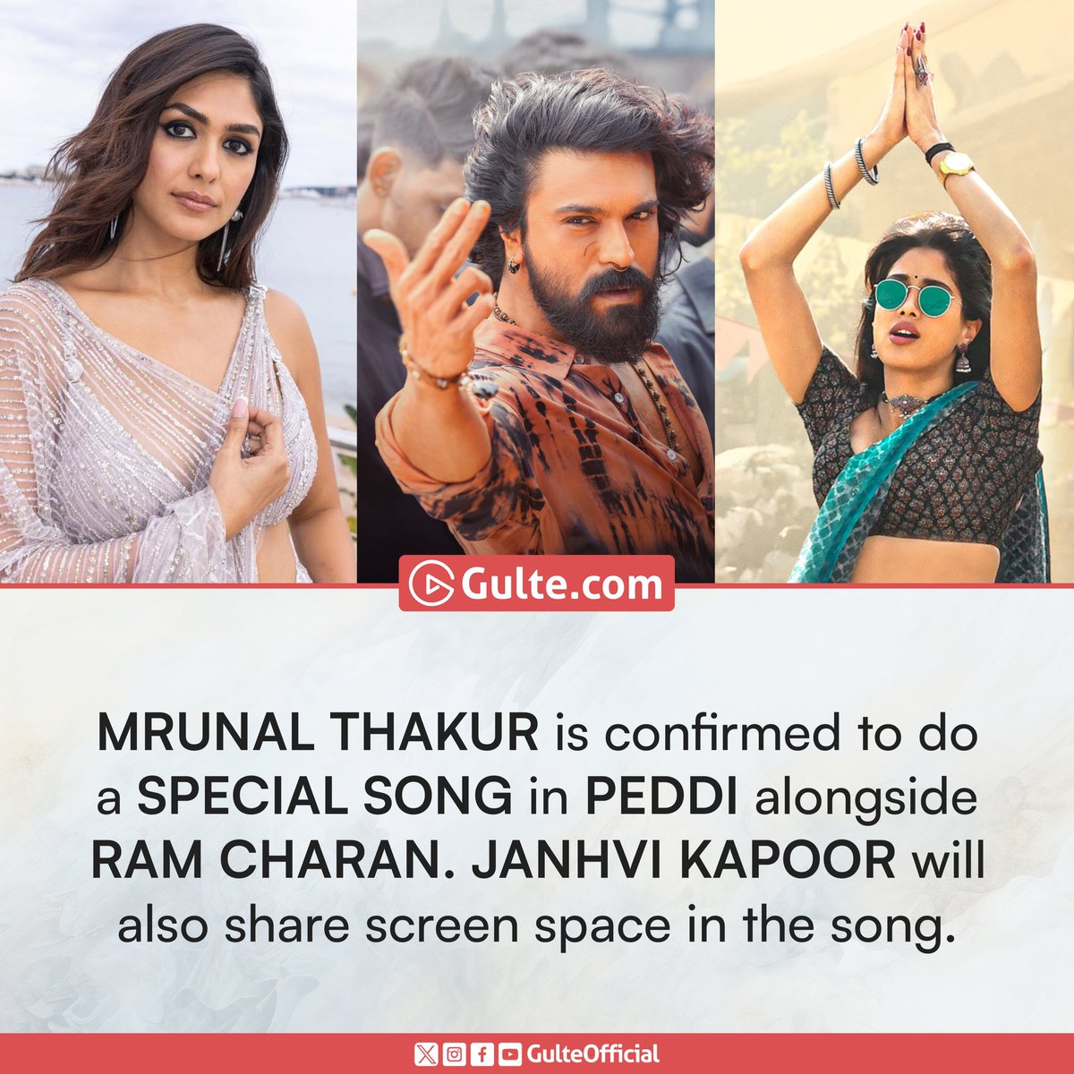 #GulteExclusive :

MRUNAL THAKUR - RAM CHARAN - JANHVI KAPOOR 

Shoot Begins Soon.