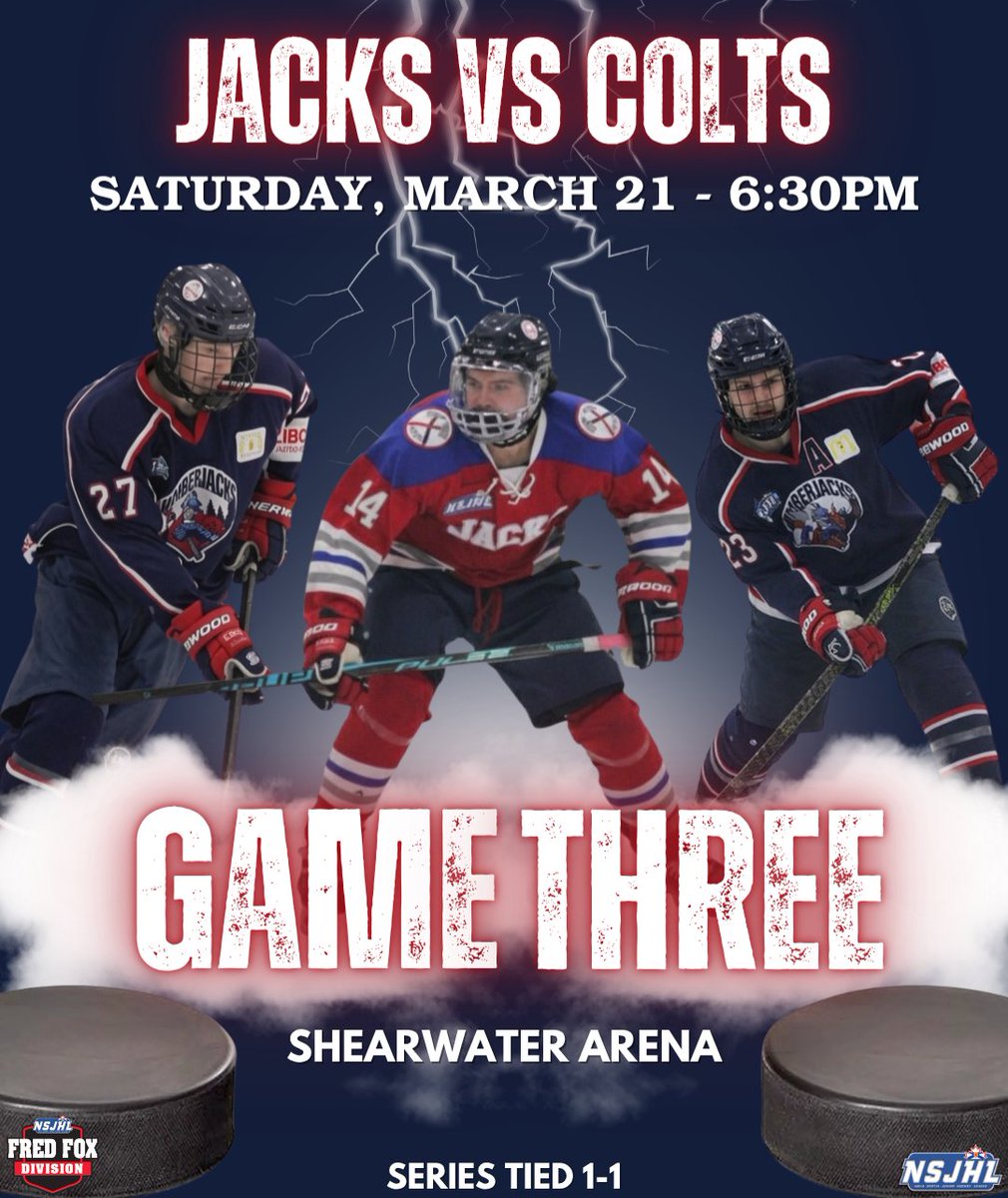 lumberjackshky's tweet image. 🚨🏒 IT'S GAME DAY! 🏒🚨 

Reset. Refocus. Respond. 

Your South Shore Lumberjacks are on the road for Game 3 of the Fred Fox Finals against the Capstone Colts tonight. 

📍 Shearwater Arena
🕡 Puck drops at 6:30pm 

#gojacksgo #timberrr #playoffhockey