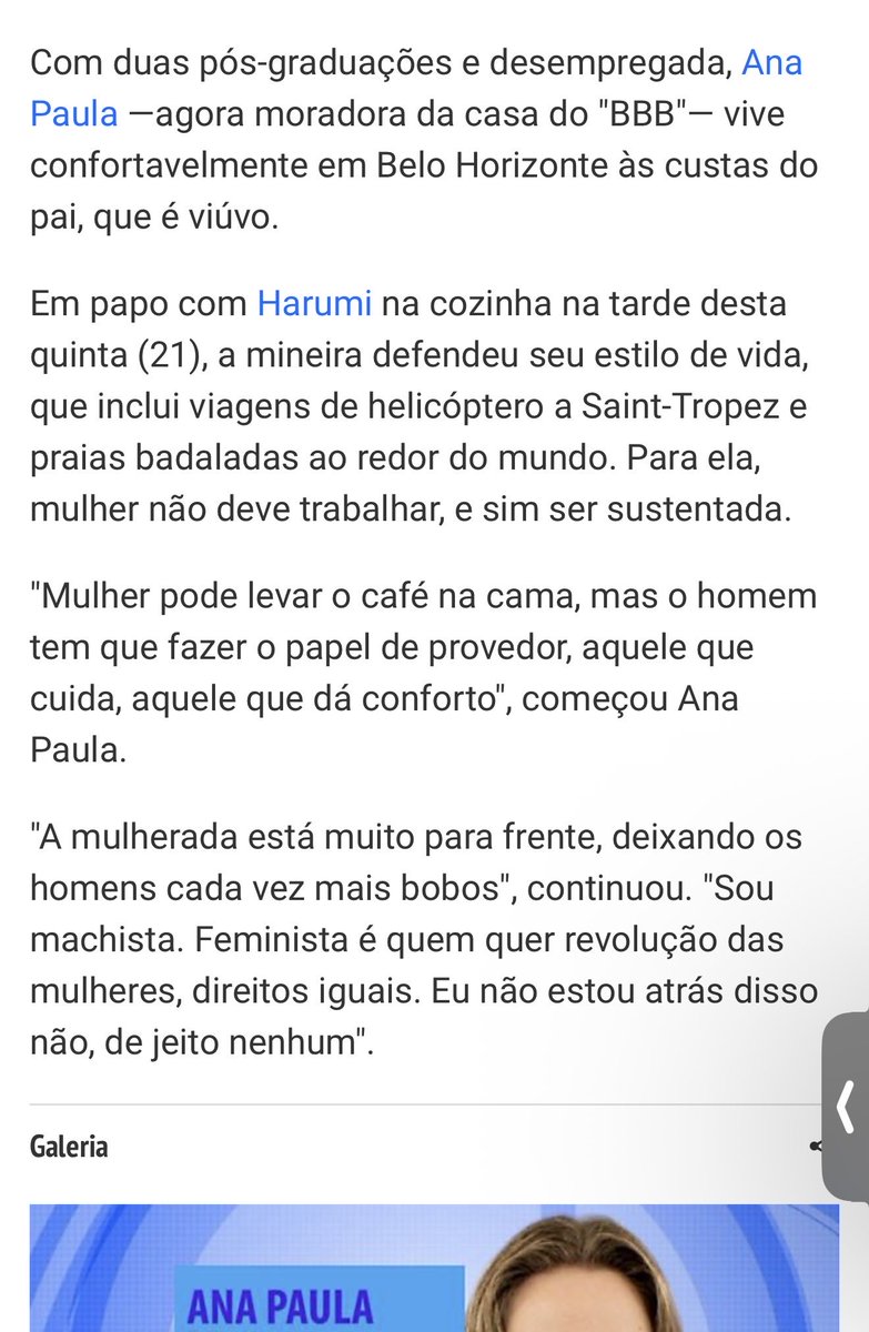 hbb1701's tweet photo. ANA PAULA  DISPARA : "sou machista, feminista é quem quer a revolução das mulheres, direitos iguais. EU NÃO ESTOU ATRÁS DISSO DE JEITO NENHUM."

COMPARTILHEM, A TORCIDA DELA NÃO QUER ISSO VIRALIZANDO!

#BBB26 #BBB https://t.co/TN85oYnTmt