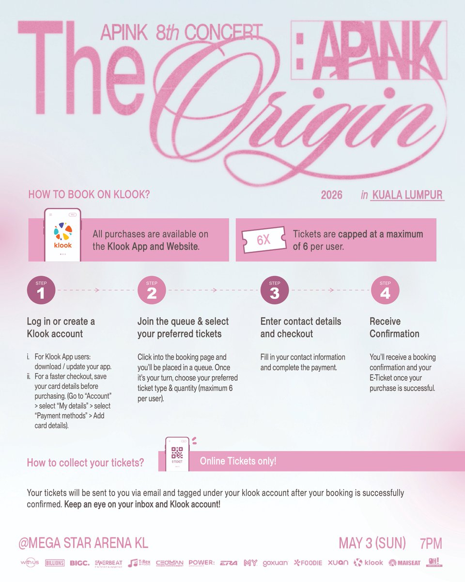 msiakpopfans's tweet photo. [INFO] 2026 Apink 8th Concert 'The Origin : APINK' Asia Tour in Kuala Lumpur

Step-by-step guide on how to use MAISEAT and Klook.

#에이핑크 #Apink #TheOrigin_APINK #ApinkInKL #TheOrigin_APINK_KL https://t.co/ErsKT21u13