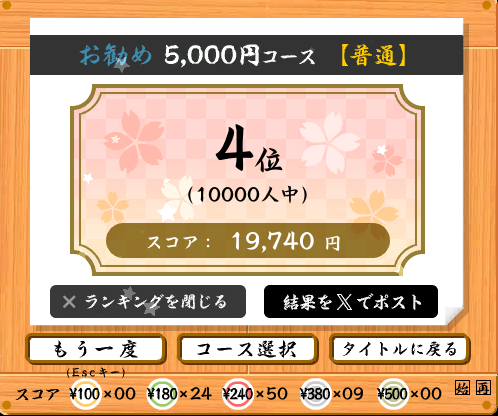 ika2860's tweet photo. お勧め5,000円コース【普通】で、
★14,740円分 お得でした！（速度：8.5key/秒、ミス：27key） 
 https://t.co/JmUs3xxJVq #寿司打 https://t.co/GgPUqMc1pI
