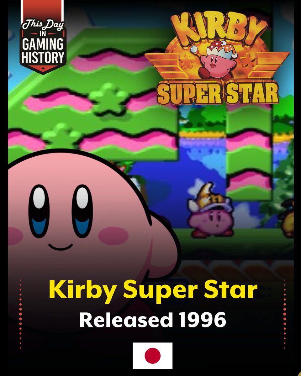 ThisDayGaming's tweet image. Kirby Super Star Turns 30! 🍰✨
Released in 1996 on Super Nintendo (Japan), Kirby Super Star redefined the pink puffball with multiple game modes, co-op play, and some of the most beloved abilities in the series. A fan-favorite Kirby classic.
#KirbySuperStar