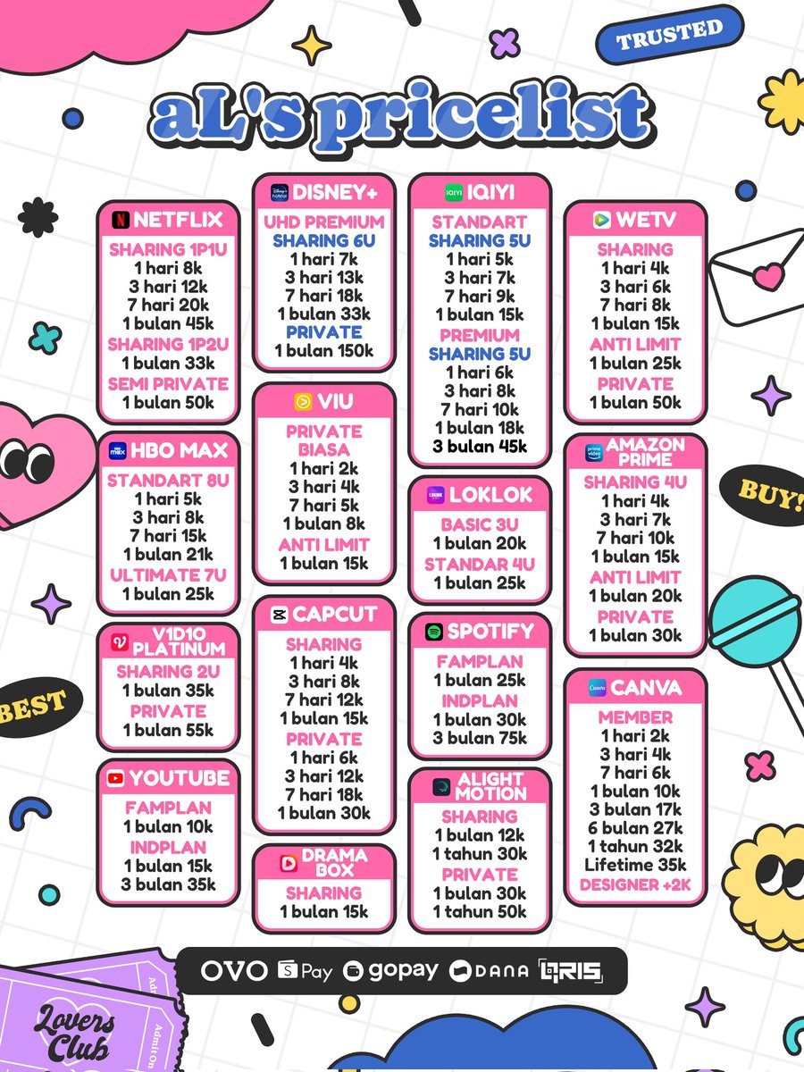 WTS WTB JUAL BELI APLIKASI PREMIUM BERGARANSI MURAH TRUSTED NEED FAST NETFLIX HBO MAX VIU SPOTIFY WETV BSTATION AMAZON PRIME VIDEO YOUKU IQIYI LOKLOK VIDIO PLATINUM GRAMMARLY YOUTUBE CANVA QUILLBOT CAPCUT CHATGPT DAN APLIKASI LAIN NYA 

order : wa.me/6285138854932
#zonauang