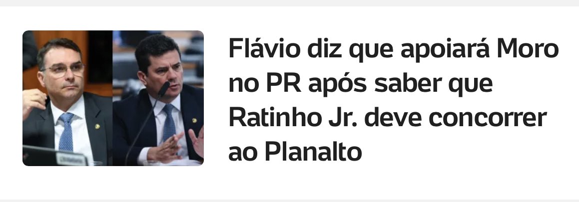 E o <a href="/uol/">UOL</a> que agora só chama Flavio Bolsonaro de “Flavio” para tentar desvincular o seu candidato da família que tem alta rejeição no país. Não sei que é mais nojento nessa matéria, o uol, o filho do Bolsonaro ou o pilantra do Moro.