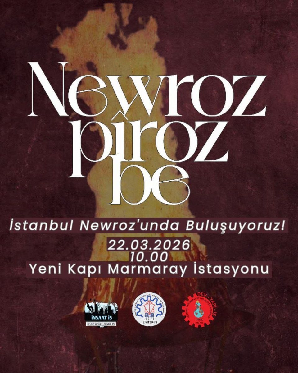 Limter_is's tweet image. İstanbul Newroz’unda buluşuyoruz! 

📅 22 Mart Pazar 
⏰ 10.00
📍 Yenikapı Marmaray İstasyonu

#Newroz
#Yenikapı