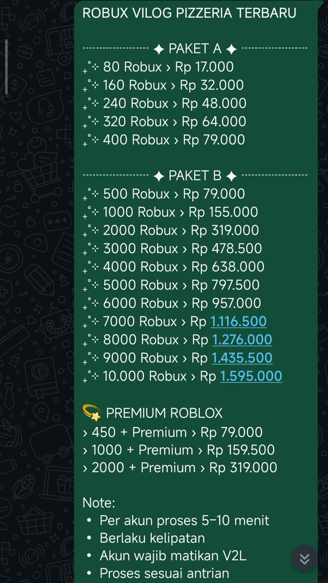 pleasedpurloin's tweet photo. WTS Robux Vilog, Gamepass, Gift Ingame Rate 85, Harga Promo!
Order bisa ke https://t.co/xW8xGHOUN7
atau Dm
atau MM/MC fee u
#zonauang #zonacuan #robux #ROBLOX #vilog https://t.co/hpoczbBOlx