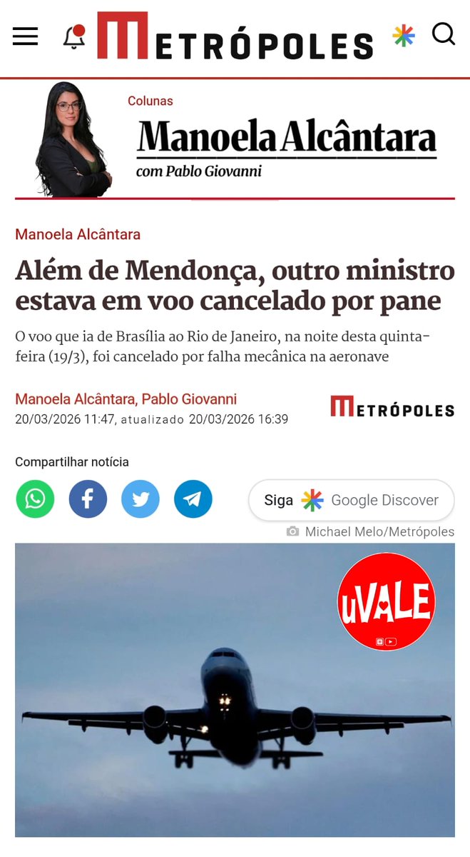 zionroth's tweet photo. O voo que foi cancelado, na noite desta quinta-feira (19/3), após o piloto identificar falha mecânica na aeronave, tinha a bordo dois ministros, André Mendonça e Luiz Fux. No Brasil, coincidência não chega sozinha.
Ela sempre vem acompanhada de memória. https://t.co/AIZccrF1jk