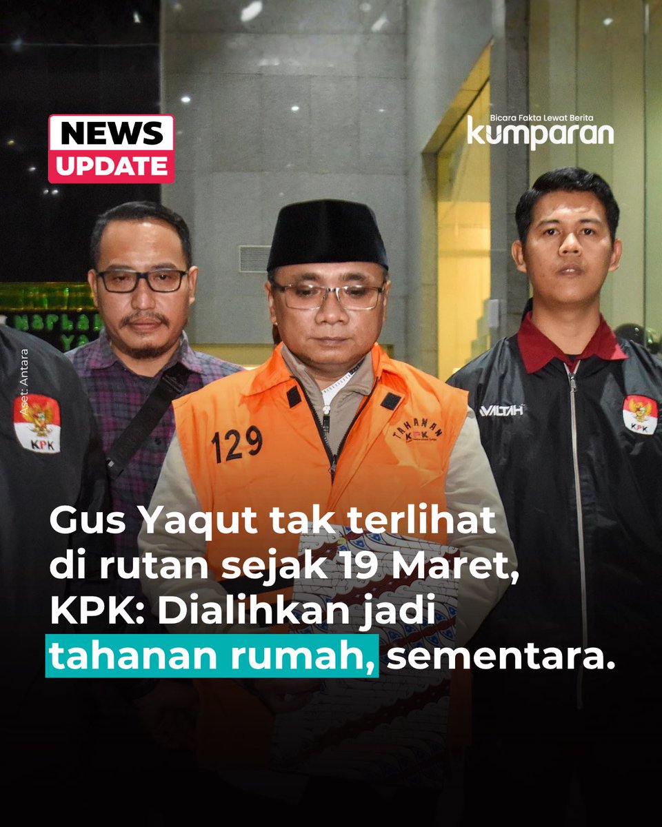 Komisi Pemberantasan Korupsi (KPK) menjelaskan alasan tidak terlihatnya mantan Menteri Agama Yaqut Cholil Qoumas alias Gus Yaqut di Rutan KPK saat Hari Raya Idul Fitri 2026. Penyidik telah mengalihkan jenis penahanan dari rutan menjadi tahanan rumah sejak Kamis (19/3).

Budi