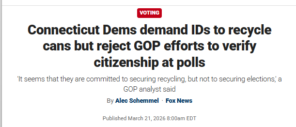 CONNECTICUT DEMOCRATS: NO VOTER ID! BUT WE NEED IT TO ALLOW YOU TO RETURN CANS! 🥴

What about people who are dual residents or are here on business? Too Bad? <a href="/cthousegop/">CT House Republicans</a> <a href="/CTSenateGOP/">CT Senate Republicans</a> 

Every time Connecticut makes national news, it is because Democrats are absolute maroons.