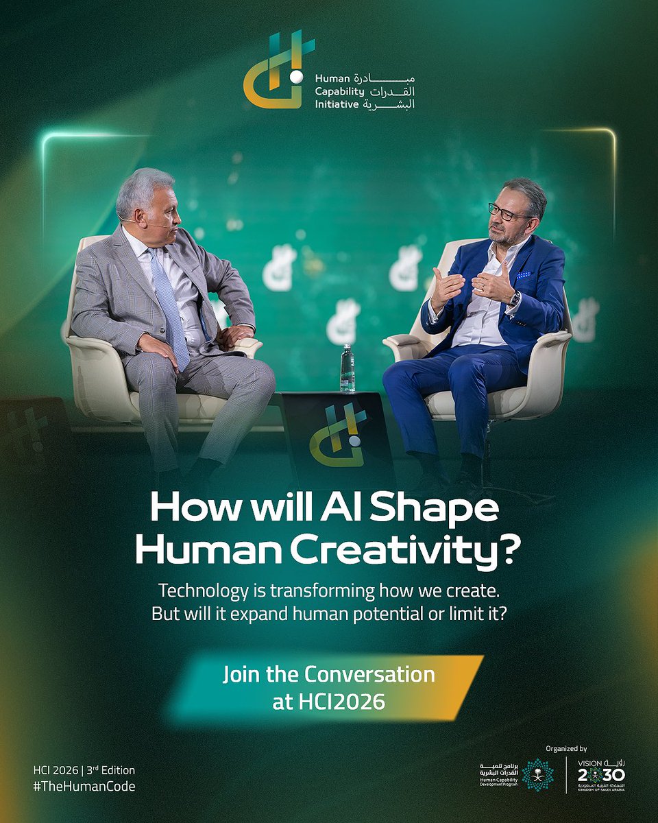 HCI_KSA's tweet photo. Can AI enhance creativity or limit it?
At #HCI2026, the session Enhancing Human Creativity in the Intelligent Tech Age will explore how to keep human creativity at the center of innovation.

Register now: https://t.co/GMaYWa7x4t

#TheHumanCode l #SaudiVision2030 https://t.co/ZaA3eVEkKB