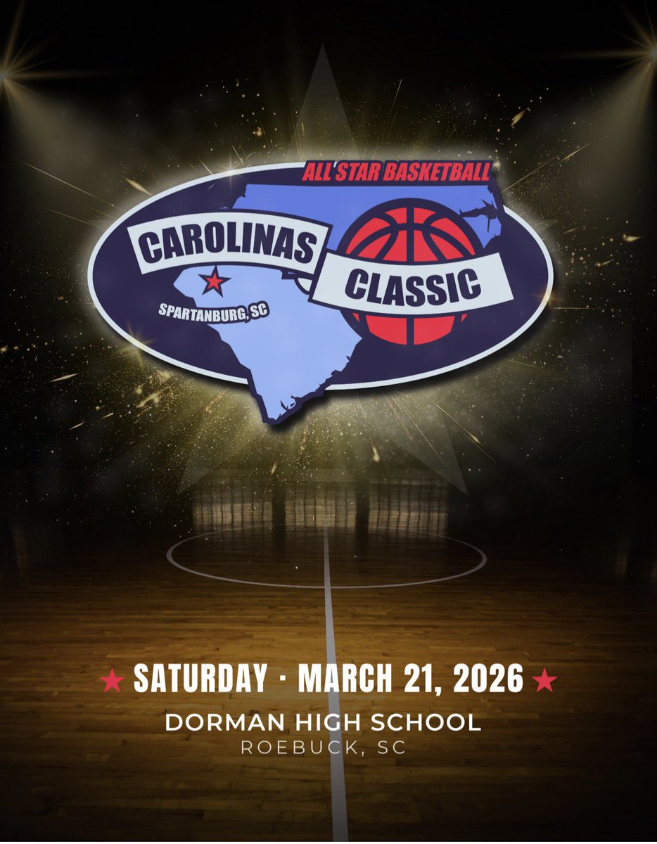 SCBCA's tweet photo. Carolinas Classic All-Star 🏀 Game
Presented by @OneSptbgInc 
North Carolina 🆚 South Carolina
📅 ⭐️ Saturday, March 21
⏰ ⭐️ 3 pm Girls ⭐️ 5 pm Boys
📍 ⭐️ @DormanHoops 
🎟️ ⭐️ https://t.co/Kvn3J7kFFF 
📕 ⭐️ https://t.co/tTJFpeQEYK https://t.co/JRxYbKoLx2