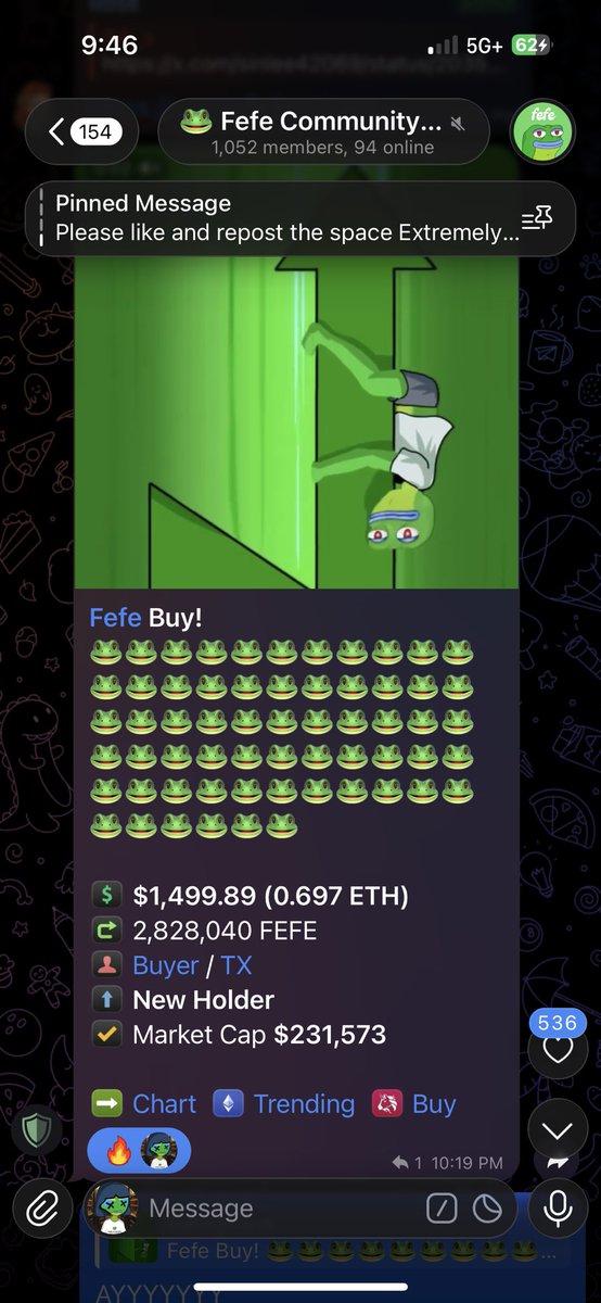Feels good man

Both these buys came in last night

They bought the dip and we went back to 288k market cap

It’s going to be a wild ride for the representation of $PEPE the one who represents Pepe’s experience becoming a meme $FEFE 🐸

0xfefe157c9d0aE025213092ff9a5cB56ab492BaB8
