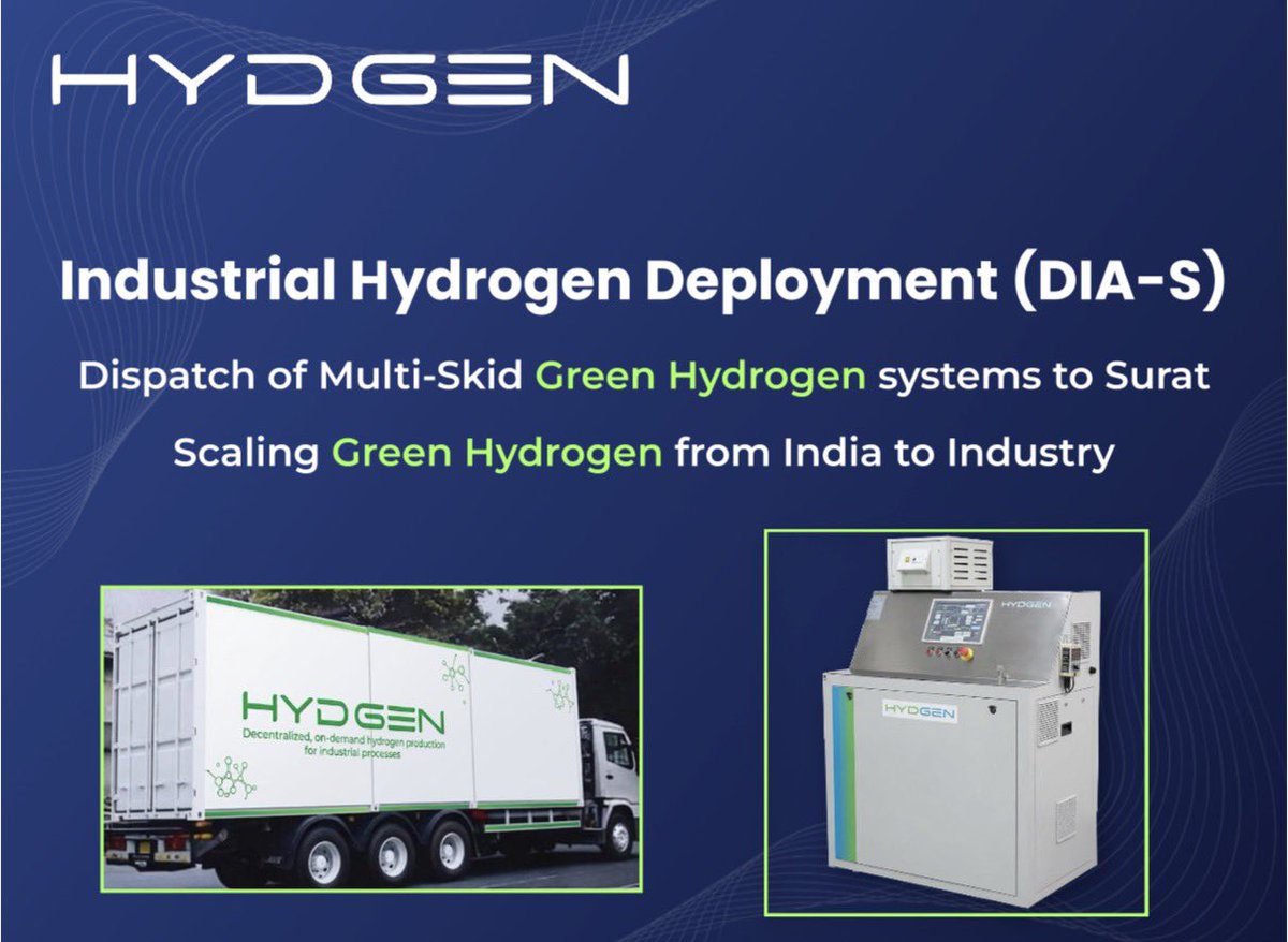 CaptBrijesh's tweet image. The HYDGEN Industrial Hydrogen Deployment (DIA-S) event was organised to mark the dispatch of multi-skid green hydrogen systems developed in #Mangaluru to #Surat for industrial deployment - a real milestone in scaling green hydrogen from innovation to industry.

What makes this
