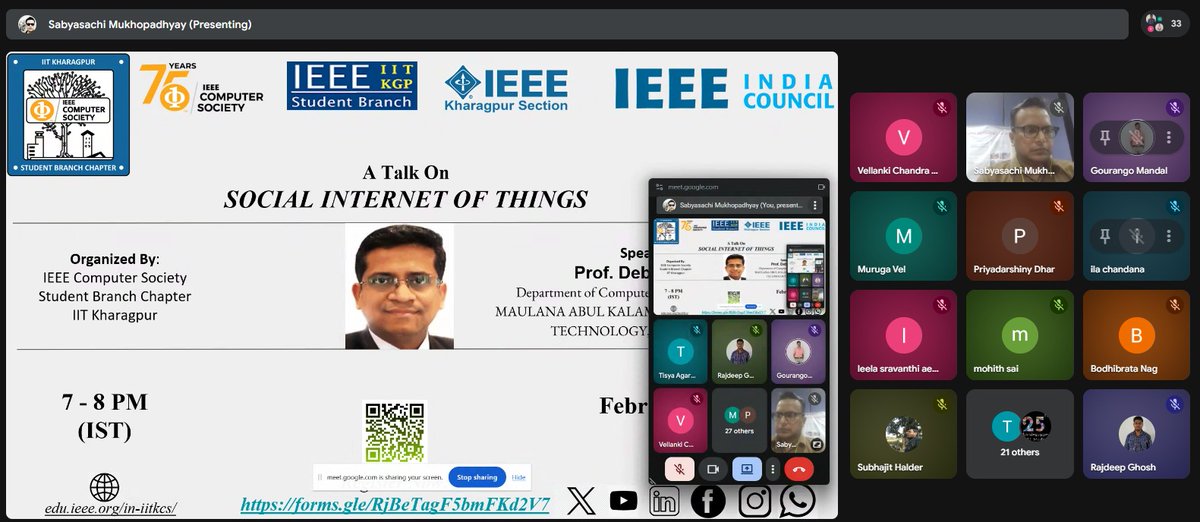 sabyasachi_uni's tweet photo. As the #Chair of the #IEEEComputerSocietyStudentBranchChapterIITKharagpur, it gives me great pleasure to inform you that we recently organized an online event on the #SocialInternetOfThings in collaboration with #IEEEKharagpurSectionStudentBranch & #IEEEIndiaCouncil on Feb 25. https://t.co/x2bYplsqeB