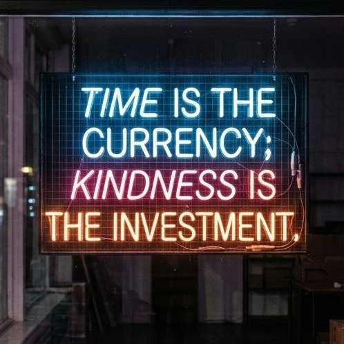 kindnessavenue's tweet image. Time is currency, and kindness is the investment that always pays dividends. Spend both wisely—what you give today can change someone’s tomorrow. #KindnessMatters #InvestInPeople #TimeWellSpent