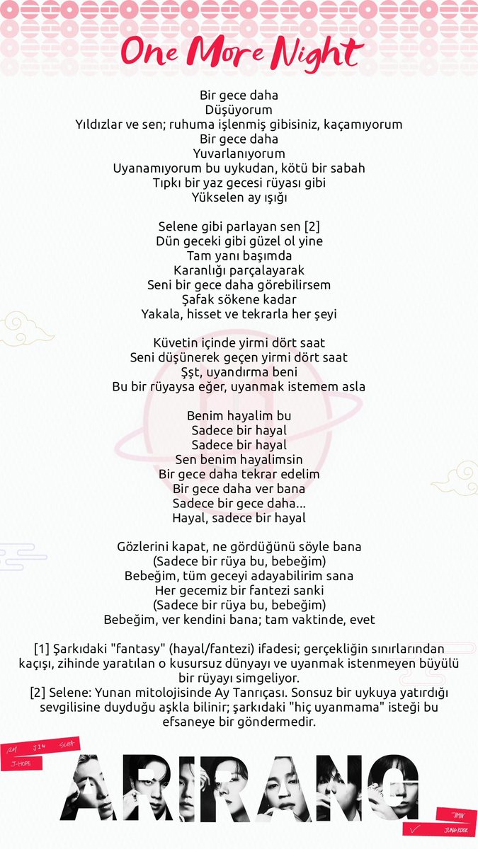 BTSGalaxyTurkey's tweet photo. [ÇEVİRİ] Sizler için BTS'in “One More Night” isimli şarkısını Türkçeye çevirdik. Keyifli okumalar dileriz ⛵️ https://t.co/qK40H2bP7T