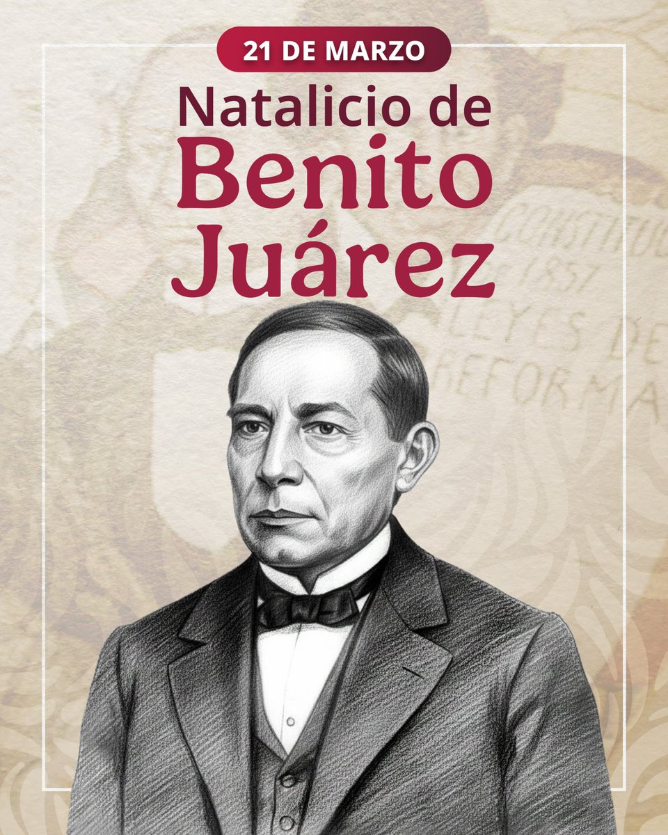 A_MontielR's tweet image. Hoy conmemoramos el natalicio de #BenitoJuárez, primer presidente indígena y símbolo de justicia y amor por la patria. 🇲🇽
Su legado sentó las bases del Estado laico y la República federal, y hoy nos sigue inspirando a defender la libertad y la soberanía del pueblo.

Su
