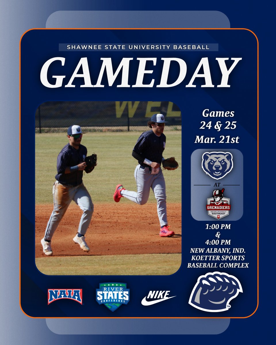 𝙏𝙒𝙊 𝙈𝙊𝙍𝙀 𝙒𝙄𝙏𝙃 𝙏𝙃𝙀 𝙂𝙍𝙀𝙉𝘼𝘿𝙄𝙀𝙍𝙎 ⚾

🆚 IU Southeast
⏰ 1 p.m. // 4 p.m.
📍 New Albany, Ind.
🏟️ Koetter Sports Baseball Complex
📺 ow.ly/txw150YwTxJ (Game 1)
📺 ow.ly/OpCr50YwTxI (Game 2)

#GoBears