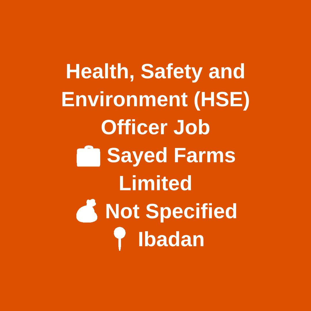 jobfetcher's tweet image. Feeling like you need a change? How about a role as an HSE Officer at Sayed Farms Limited? They’re making waves in the poultry and frozen food sector! 🌟  
jobfetcher.org/jobs/view/heal…  
#HSE #JobOpportunity #HealthAndSafety #SayedFarms #CareerGrowth