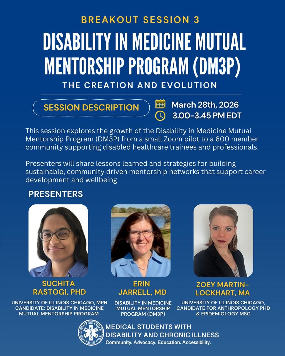 MSDCINational's tweet photo. Breakout Session 3 will feature: Disability in Medicine Mutual Mentorship Program (DM3P) - The Creation and Evolution
Clink the link in our bio to register today!
#MSDCIRegionalConference #MSDCI #DisabilityInMedicine #AccessibilityInMedicine #MedicalEducation https://t.co/5UFqYmhPZR