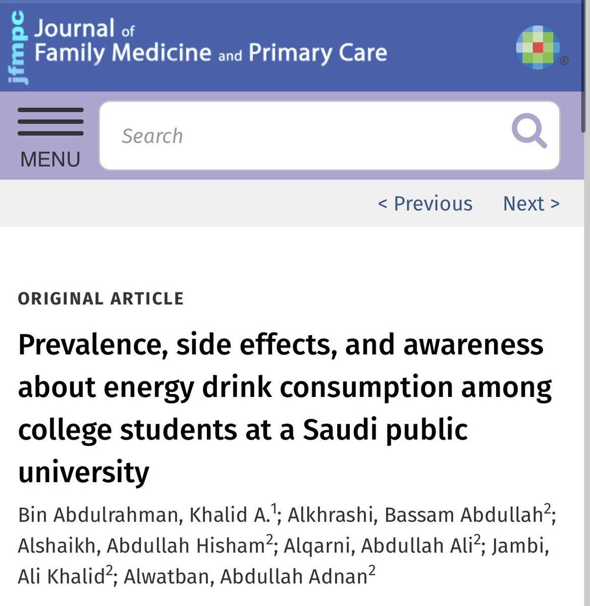 alshaikh_17's tweet photo. العيد عيدين 🥳

ولله الحمد تم نشر بحثنا بعنوان:
Prevalence, side effects, and awareness about energy drink consumption among college students at a Saudi public university

شكرًا لـ أ.د. خالد آل عبدالرحمن 🤍
والشكر كذلك لجميع زملائي المشاركين 🤍

https://t.co/QS38p5dcOA https://t.co/EXWLhz5wH1