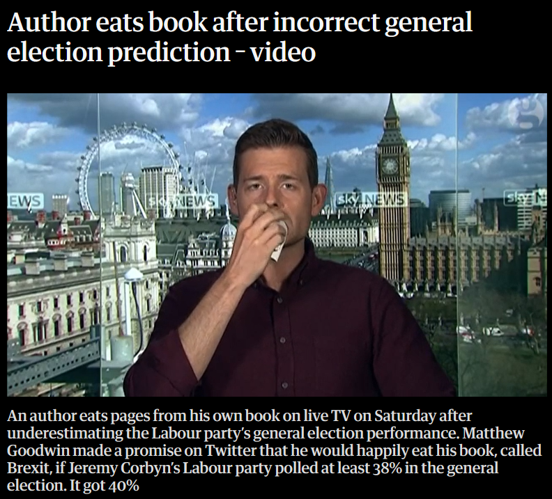 docrussjackson's tweet photo. Matt Goodwin never recovered from getting his prediction for #GE2017 so catastrophically wrong he ended up eating pages from his own book on national TV.
Following that humiliation, he radicalised himself into believeing far-right bullshit he used to critique, and joined Reform. https://t.co/ARtqcerga0
