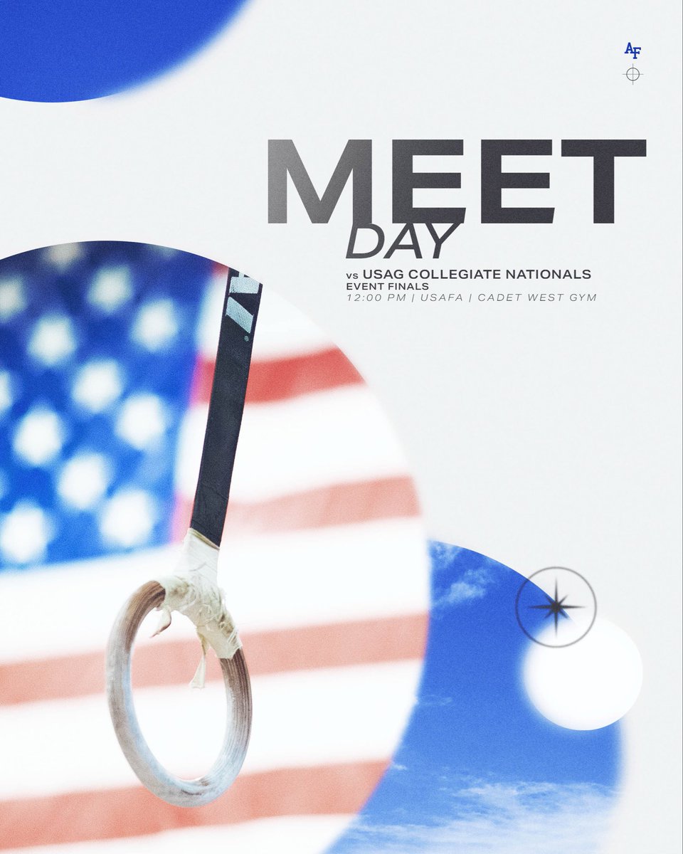 AF_MGYM's tweet photo. Event titles are on the line. 

⚡ USAG Collegiate Nationals, Event Finals
📍 USAFA | Cadet West Gym
📶 https://t.co/4dz1xsz786
📺 MW Network | https://t.co/haBp0VVQkK
🎟️ Free Admission https://t.co/oElwdIVUNl