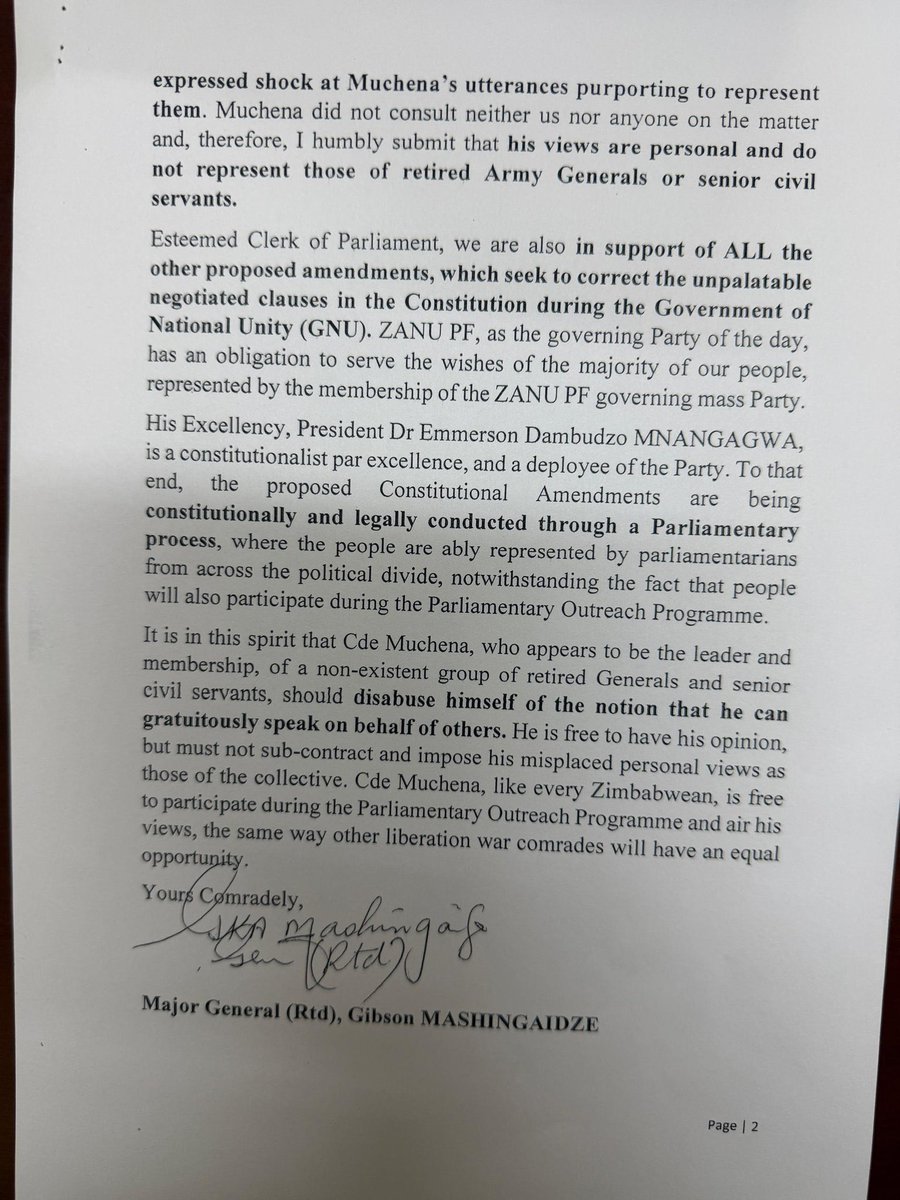 Retired Generals, Senior Civil Servants, Former Liberation War Heroes supportive of Amendment Bill No. 3 . 

#CAB3 <a href="/LynneStactia/">LynneM 💕💝💎</a> <a href="/DMwonzora/">Sen Douglas Mwonzora</a>