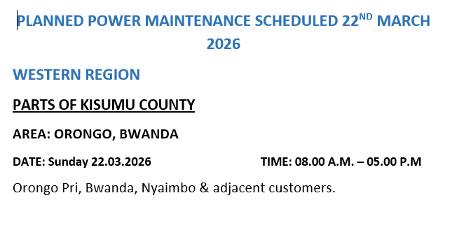 Good evening. The following area is scheduled for planned power maintenance tomorrow, 22.03.2026. ^GA