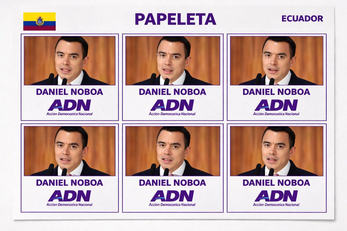 #ATENCIÓN #URGENTE

Se filtra papeleta para las elecciones de 2027 y 2029. 
El #CNE tendría lista la papeleta donde votarán más de 13 millones de ecuatorianos/as 🤡! 
Parece chiste, pero a esto apuntan, <a href="/DanielNoboaOk/">Daniel Noboa Azin</a> no quiere competir, tiene miedo a la oposición popular.