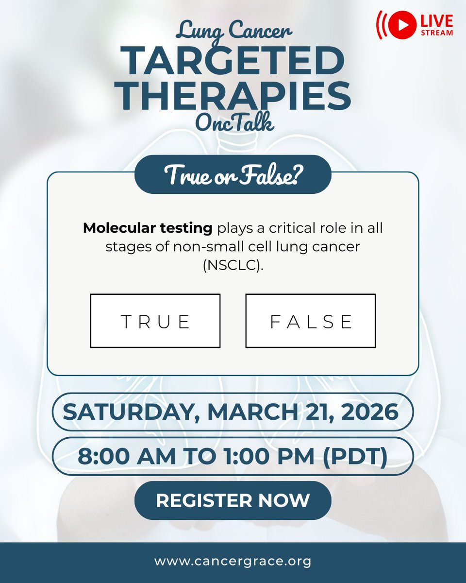 cancerGRACE's tweet photo. Dr. @Joshua_Reuss, now presenting "Biomarker Testing Fundamentals". 

Molecular testing plays a critical role in all stages of non-small cell lung cancer. 

Join us here: https://t.co/EWOLqrraaD

#TrueOrFalse 

#LungCancer #NCSLC #cancerGRACE https://t.co/YVRABTi108