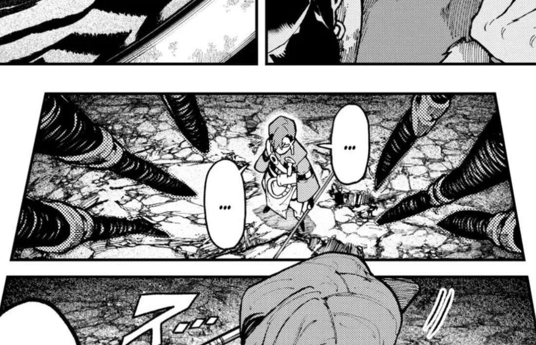 i really love the framing of these two panels… mankira and jabber’s wicks forming claws that kinda capture there opponent in the centre… i love how jabber’s design just kinda works in tandem with his weapon usage, its so cool