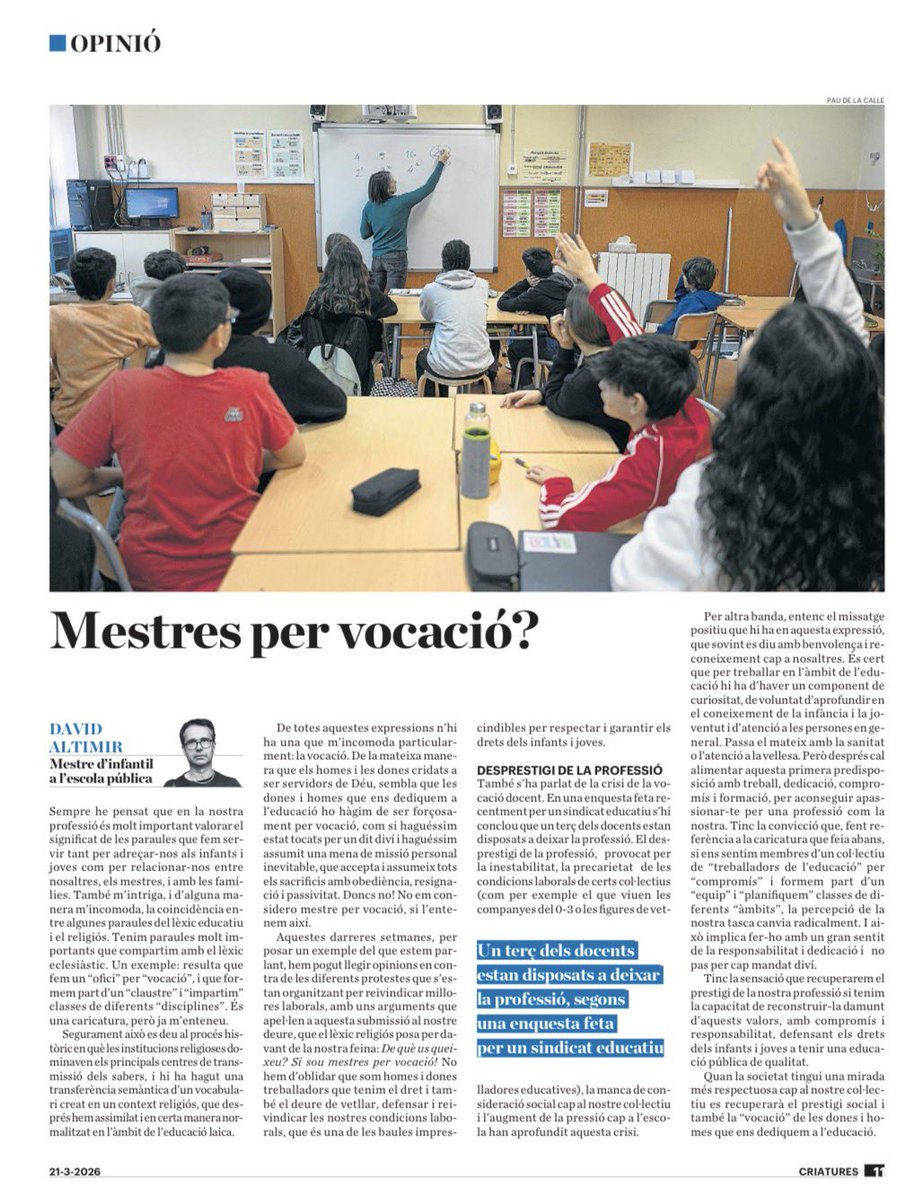 mguino4's tweet photo. Diguem-ne vocació o compromís i responsabilitat… ben necessaris a qualsevol ofici. Però no a qualsevol preu. https://t.co/BEmCrkYvPJ