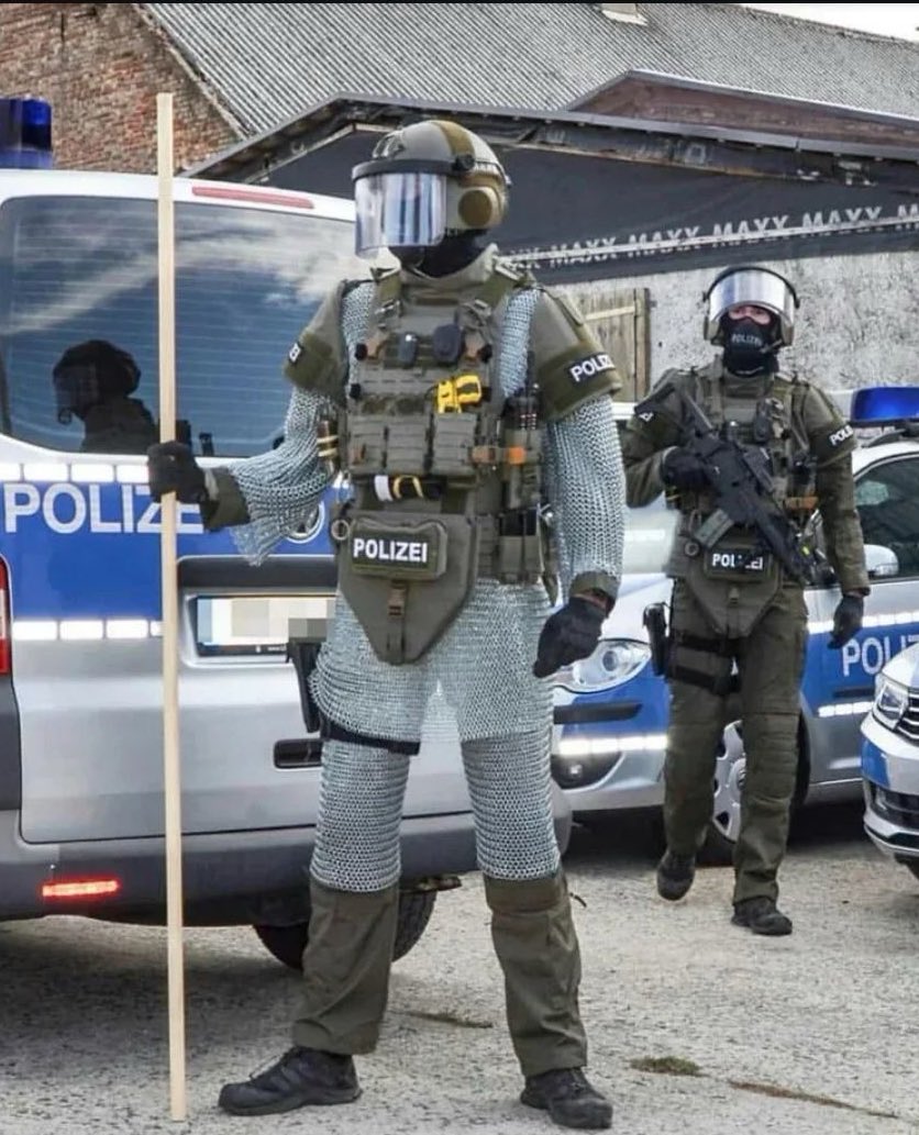German police are wearing chainmail for protection against knife attacks.