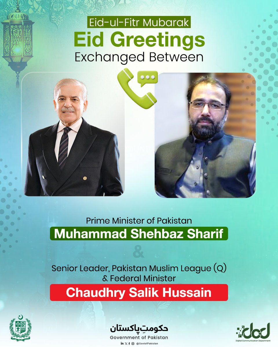 Prime Minister Muhammad Shehbaz Sharif Holds Eid-ul-Fitr Phone Conversation with Chaudhry Salik Hussain of PML-Q