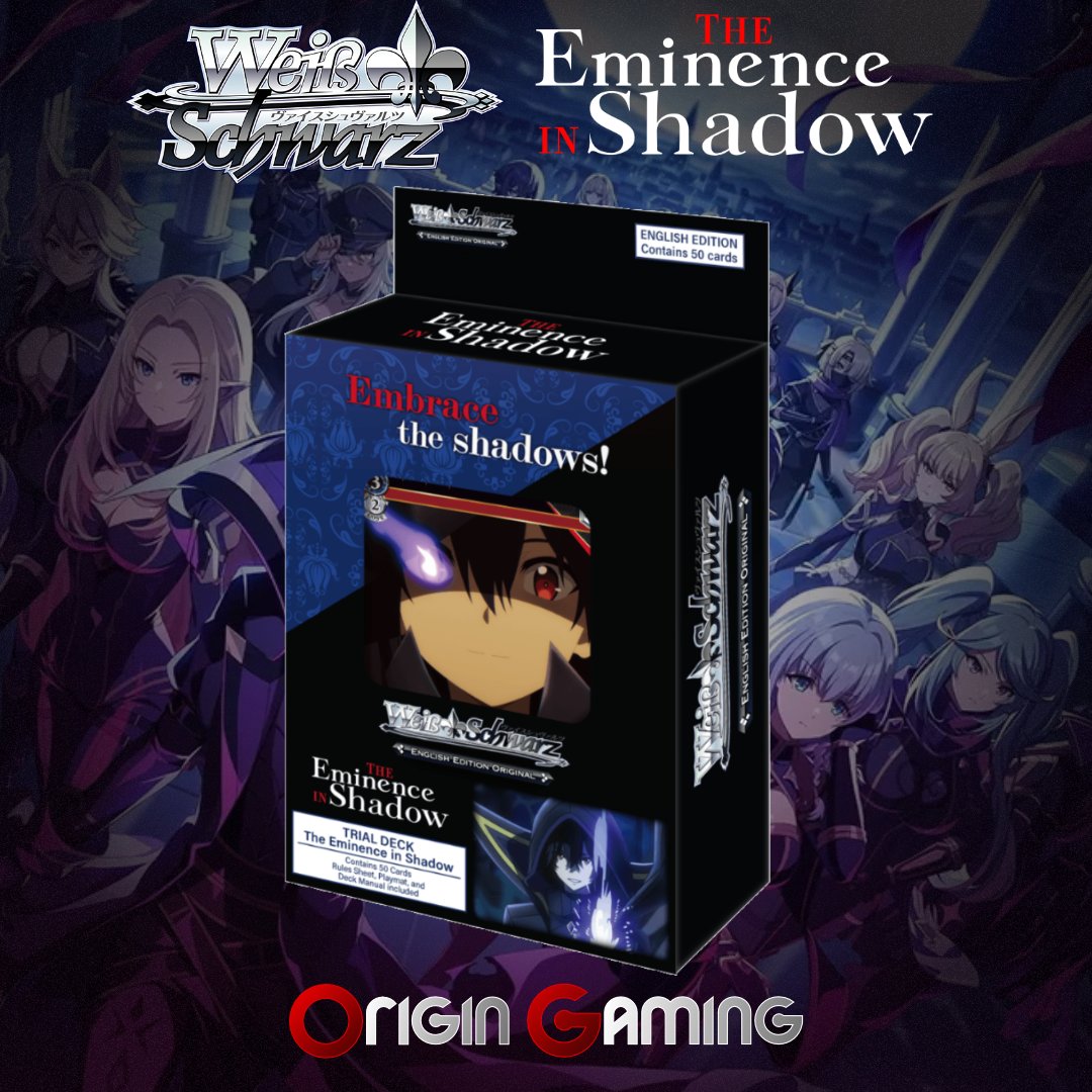 _Origin_Gaming_'s tweet image. The widely popular anime “The Eminence in Shadow” arrives on the stage of Weiß Schwarz as an English Edition Original! You can mix it up with cards from the Booster Pack that releases on the same day!

origin-gaming.com/shop/br-weiss-…

#origingaming #weissschwarz #eminenceinshadow