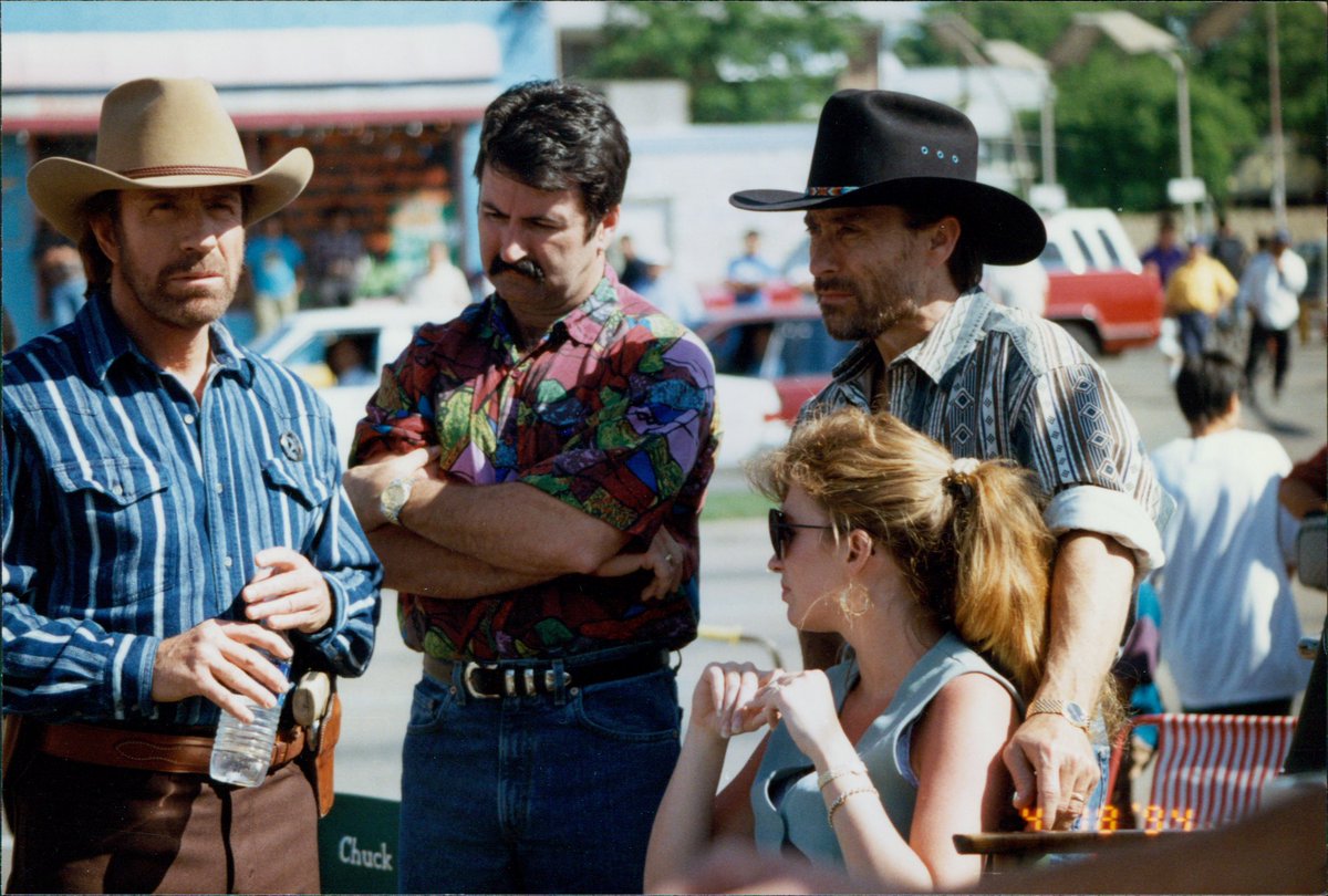 TheLeeGreenwood's tweet image. Lee Greenwood on the set of Walker, Texas Ranger.