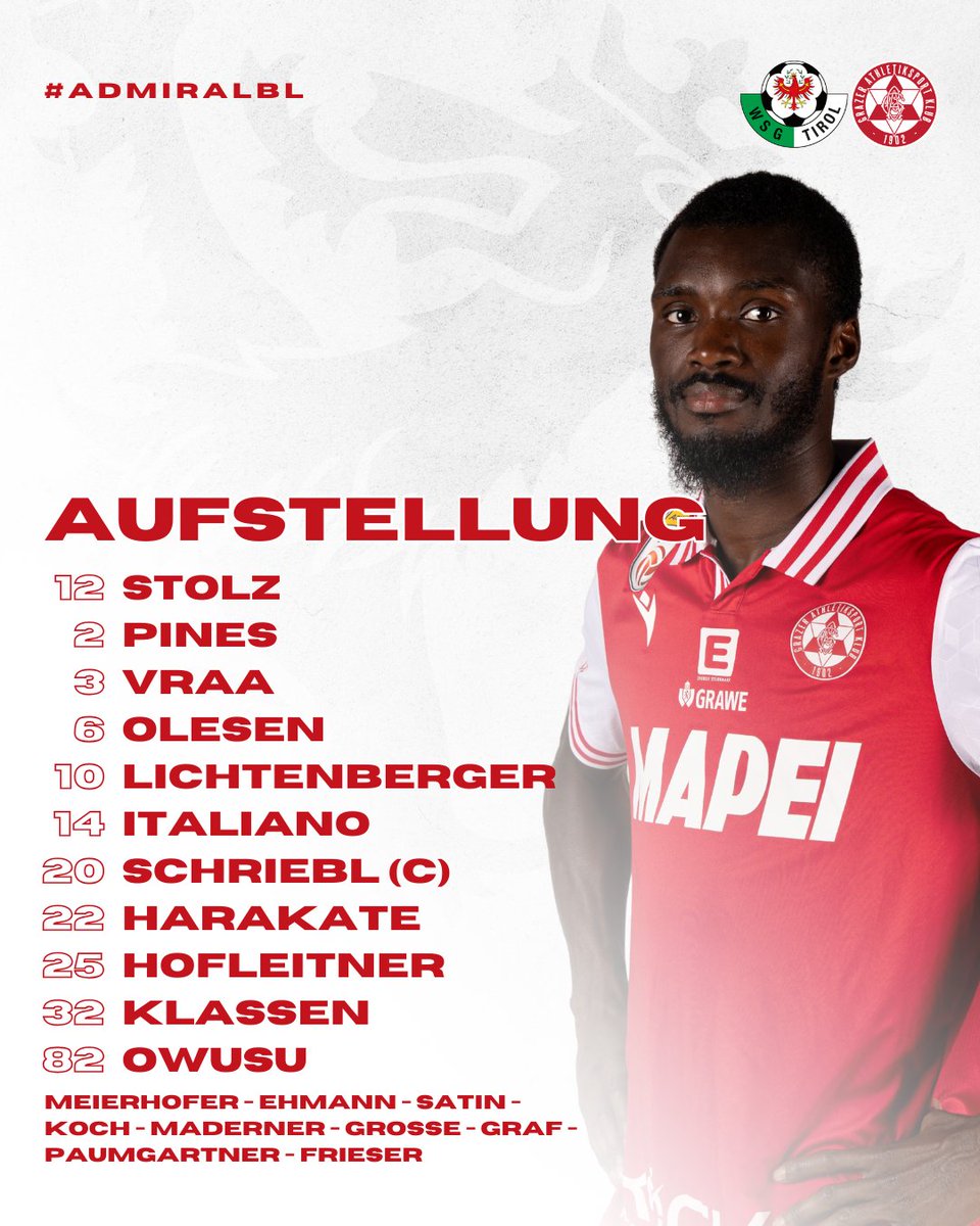 grazerak's tweet photo. Ferdinand Feldhofer schickte folgende Truppe in die Partie! ⚔️ #WSGGAK #grazerak #AdmiralBL https://t.co/egMrMxtKWR