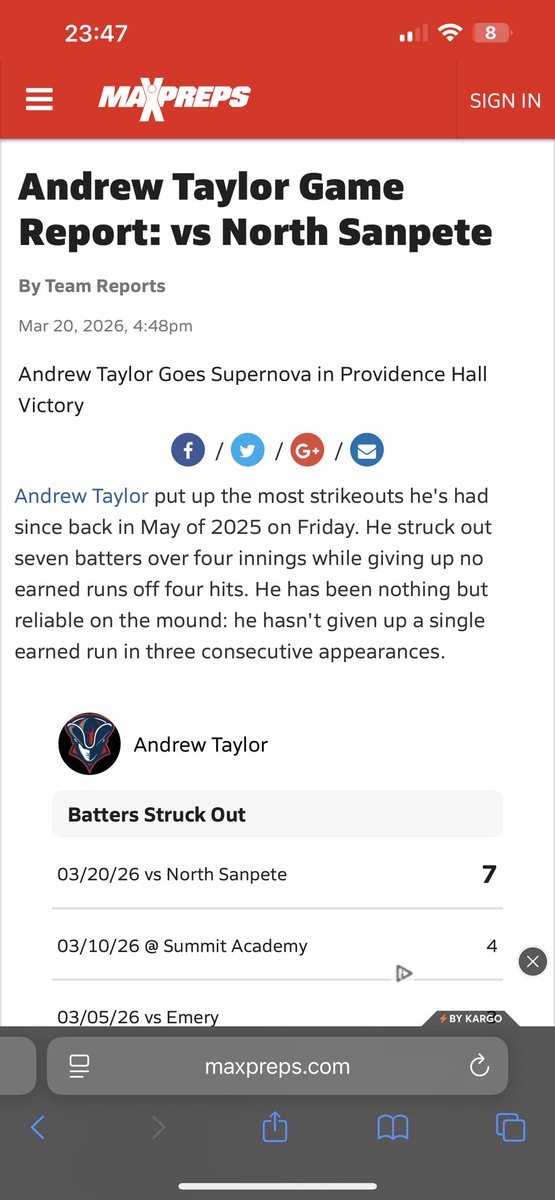 AndrewTayl118's tweet photo. Great win today against North Sanpete!
7 strikeouts over 4 innings!
Puts me at 8th best in Utah for ERA
0 earned runs over 3 games!
#JOBSNOTFINISHED https://t.co/xtPESOv7hV