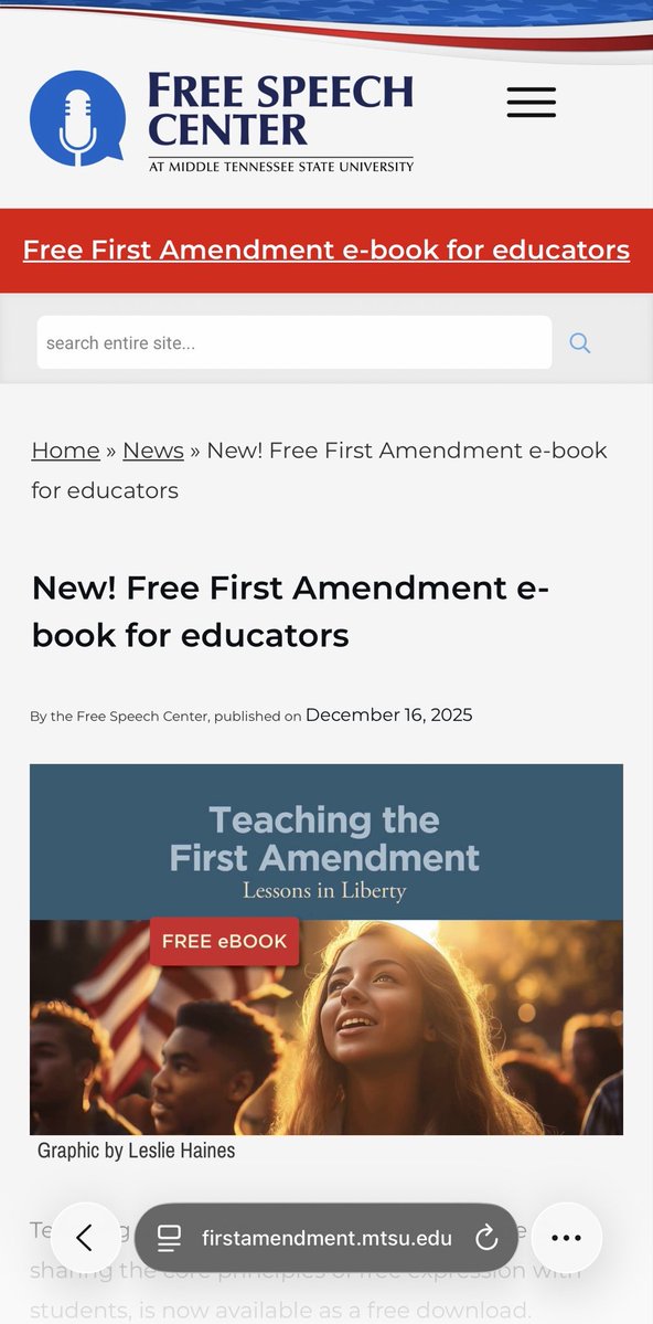 OccupyLibraries's tweet image. The ALA lies about the Miller case are then replicated by others, such as the Free Speech Center at Middle Tennessee State University @FreeSpeechMTSU. It touts in a red banner a “Free First Amendment e-book for educators.” But look 👀 at the Pico case and it’s the same ALA lies.